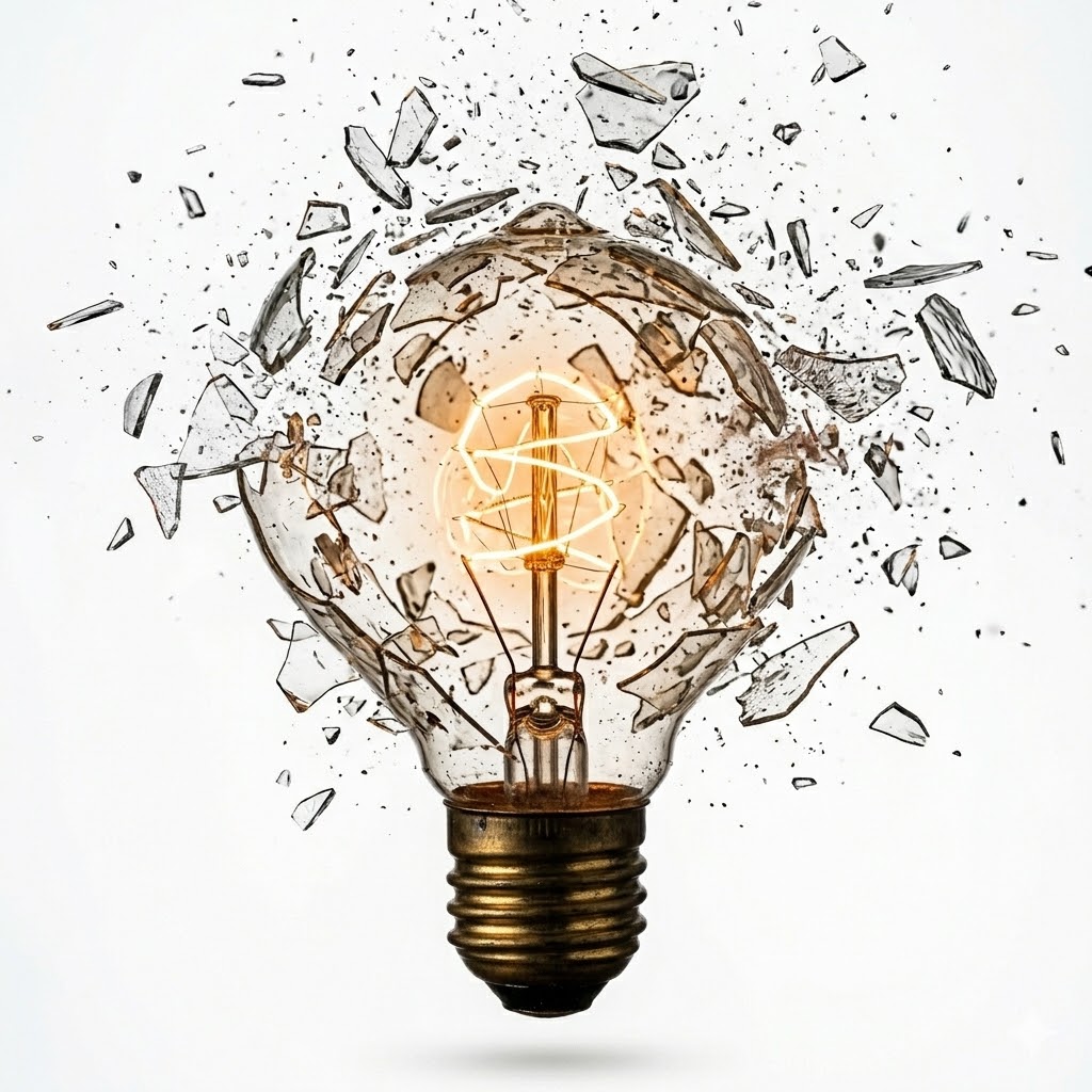 An Edison lightbulb shattering — the WildFire brand image representing ideas that break existing boundaries